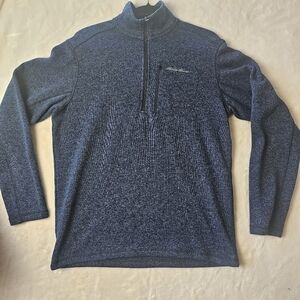 Eddie Bauer sweater Mens medium Quarter Zip M Blue Knit Pullover
